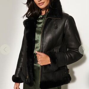 Luxurious Black Fur-Trimmed Bomber Jacket